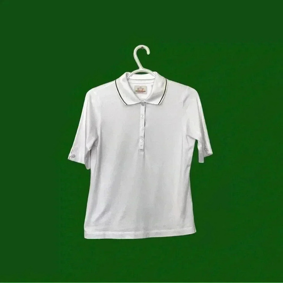 EP Pro bright white golf shirt w  colourful band under front buttons - Picture 1 of 4